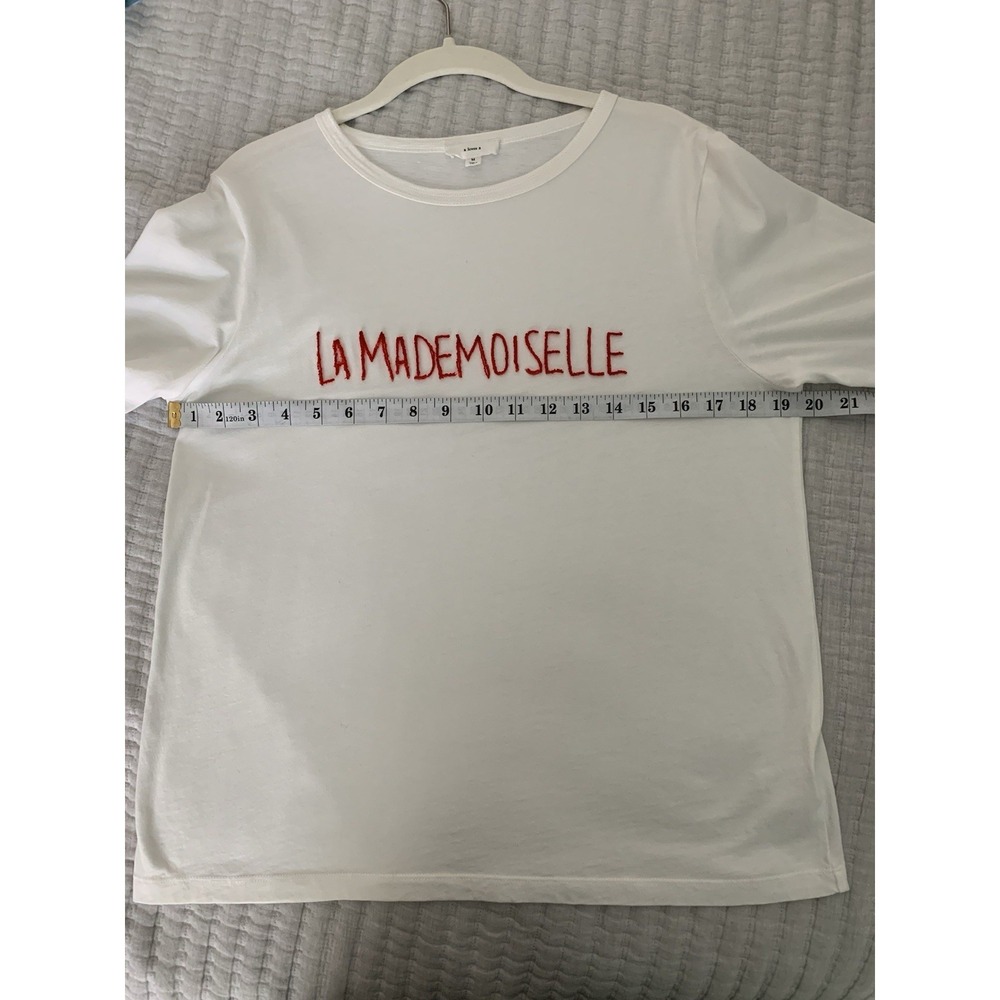 A Loves A La Mademoiselle Tshirt Sz M White Short Sleeve French Girl Paris Basic - Picture 7 of 8